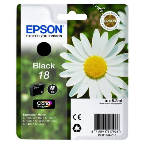 Original Epson Tintenpatrone schwarz (C13T18014012,18,T1801,T18014012)