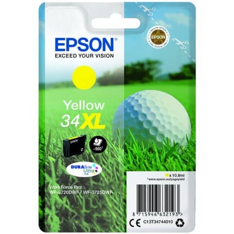 Original Epson Tintenpatrone gelb High-Capacity (C13T34744010,T347440,34XL,T3474,T34744010)