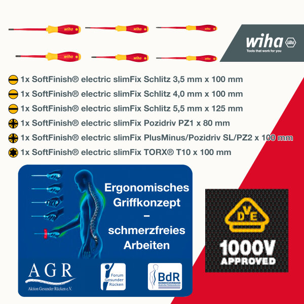 Wiha Werkzeug Set Elektriker gemischt, 18-tlg. inkl. Gürteltasche (44574)