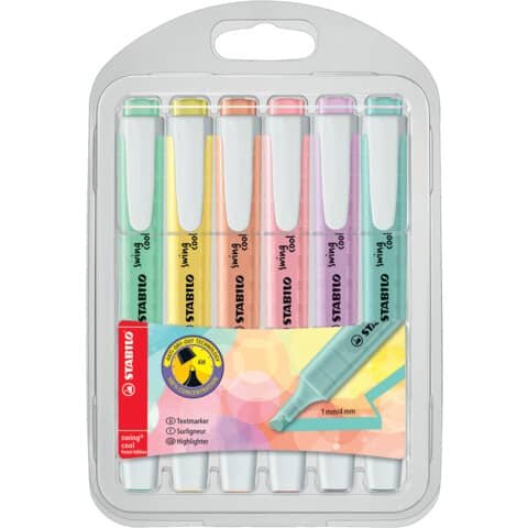 Textmarker STABILO® swing® cool Pastel, Etui mit 6 Stiften