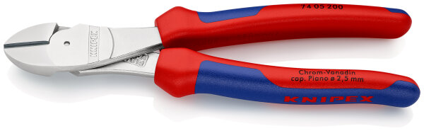 KNIPEX 74 05 200 Kraft-Seitenschneider mit Mehrkomponenten-Hüllen verchromt 200 mm