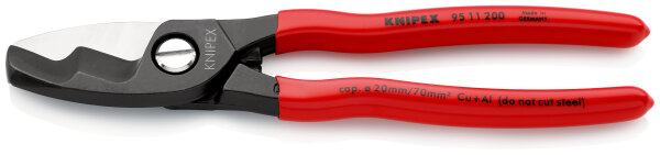 KNIPEX 95 11 200 Kabelschere mit Doppelschneide mit Kunststoff überzogen brüniert 200 mm