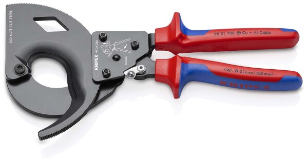 KNIPEX 95 31 280 Kabelschneider (Ratschenprinzip) mit Mehrkomponenten-Hüllen schwarz lackiert 280 mm (SB-Karte/Blister)