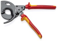 KNIPEX 95 36 320 Kabelschneider (Ratschenprinzip, Dreigang) isoliert mit Mehrkomponenten-Hüllen, VDE-geprüft schwarz atramentiert 320 mm