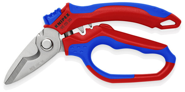 KNIPEX 95 05 20 SB Gewinkelte Elektrikerschere mit Mehrkomponenten-Hüllen, glasfaserverstärkt spiegelpoliert 160 mm