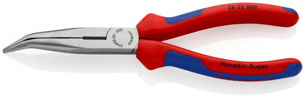 KNIPEX 26 22 200 Flachrundzange mit Schneide (Storchschnabelzange) mit Mehrkomponenten-Hüllen schwarz atramentiert 200 mm