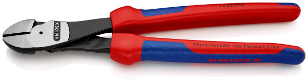 KNIPEX 74 02 250 Kraft-Seitenschneider mit Mehrkomponenten-Hüllen schwarz atramentiert 250 mm