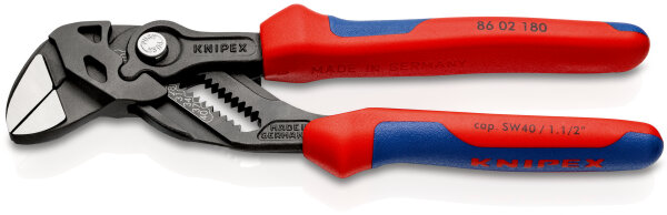 KNIPEX 86 02 180 Zangenschlüssel Zange und Schraubenschlüssel in einem Werkzeug mit Mehrkomponenten-Hüllen grau atramentiert 180 mm