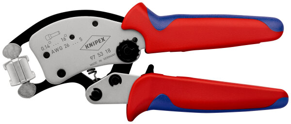 KNIPEX 97 53 18 Twistor16® Selbsteinstellende Crimpzange für Aderendhülsen mit drehbarem Crimpkopf mit Mehrkomponenten-Hüllen verchromt 200 mm