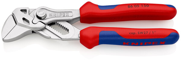 KNIPEX 86 05 150 Zangenschlüssel Zange und Schraubenschlüssel in einem Werkzeug mit Mehrkomponenten-Hüllen verchromt 150 mm