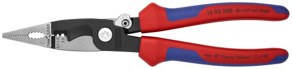 KNIPEX 13 92 200 Elektro-Installationszange mit Mehrkomponenten-Hüllen schwarz atramentiert 200 mm