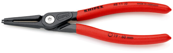 KNIPEX 48 11 J2 Präzisions-Sicherungsringzange für Innenringe in Bohrungen mit rutschhemmendem Kunststoff überzogen grau atramentiert 180 mm