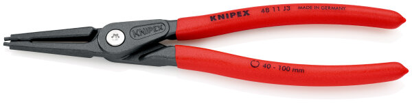 KNIPEX 48 11 J3 Präzisions-Sicherungsringzange für Innenringe in Bohrungen mit rutschhemmendem Kunststoff überzogen grau atramentiert 225 mm