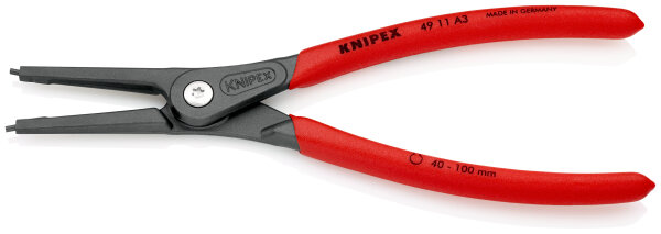 KNIPEX 49 11 A3 Präzisions-Sicherungsringzange für Außenringe auf Wellen mit rutschhemmendem Kunststoff überzogen grau atramentiert 225 mm