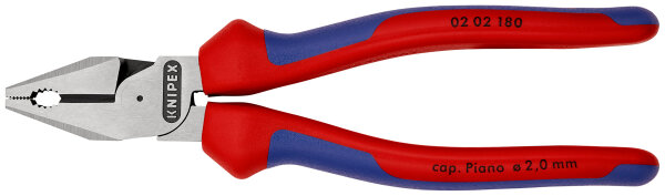 KNIPEX 02 02 180 Kraft-Kombizange mit Mehrkomponenten-Hüllen schwarz atramentiert 180 mm