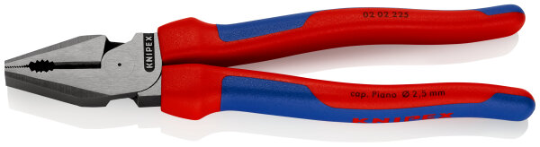 KNIPEX 02 02 225 Kraft-Kombizange mit Mehrkomponenten-Hüllen schwarz atramentiert 225 mm