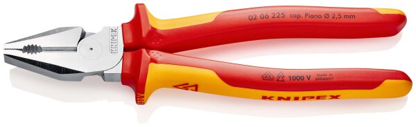 KNIPEX 02 06 225 Kraft-Kombizange isoliert mit Mehrkomponenten-Hüllen, VDE-geprüft verchromt 225 mm