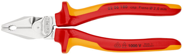 KNIPEX 02 06 180 Kraft-Kombizange isoliert mit Mehrkomponenten-Hüllen, VDE-geprüft verchromt 180 mm