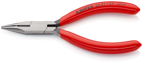 KNIPEX 25 01 125 Flachrundzange mit Schneide (Radiozange) mit Kunststoff überzogen schwarz atramentiert 125 mm