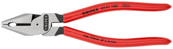 KNIPEX 02 01 180 Kraft-Kombizange mit Kunststoff überzogen schwarz atramentiert 180 mm