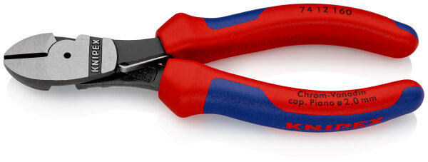 KNIPEX 74 12 160 Kraft-Seitenschneider mit Mehrkomponenten-Hüllen schwarz atramentiert 160 mm