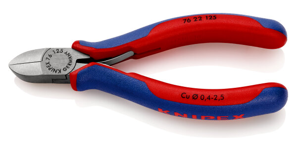 KNIPEX 76 22 125 Seitenschneider für Elektromechaniker mit Mehrkomponenten-Hüllen schwarz atramentiert 125 mm