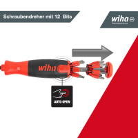 Wiha Schraubendreher mit Bit Magazin LiftUp 25 magnetisch gemischt mit 12 Bits, 1/4" (38600)