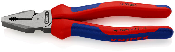 KNIPEX 02 02 200 SB Kraft-Kombizange mit Mehrkomponenten-Hüllen schwarz atramentiert 200 mm (SB-Karte/Blister)