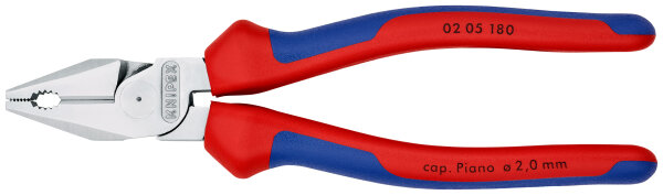 KNIPEX 02 05 180 Kraft-Kombizange mit Mehrkomponenten-Hüllen verchromt 180 mm