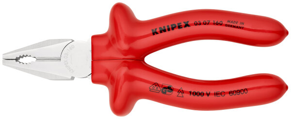 KNIPEX 03 07 160 Kombizange tauchisoliert, VDE-geprüft verchromt 160 mm