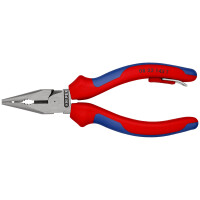 KNIPEX 08 22 145 T BK Spitz-Kombizange mit Mehrkomponenten-Hüllen, mit integrierter Befestigungsöse zum Anbringen einer Absturzsicherung schwarz atramentiert 145 mm (SB-Karte/Blister)