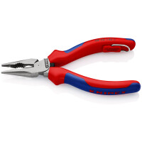 KNIPEX 08 22 145 T BK Spitz-Kombizange mit Mehrkomponenten-Hüllen, mit integrierter Befestigungsöse zum Anbringen einer Absturzsicherung schwarz atramentiert 145 mm (SB-Karte/Blister)