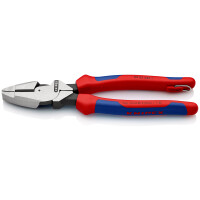 KNIPEX 09 02 240 T BK Kraft-Kombizange "Linemans Pliers" mit Befestigungsöse amerikanisches Modell mit Mehrkomponenten-Hüllen, mit integrierter Befestigungsöse zum Anbringen einer Absturzsicherung schwarz atramentiert 240 mm (SB-Karte/Blister)