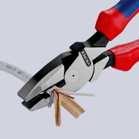 KNIPEX 09 02 240 T BK Kraft-Kombizange "Linemans Pliers" mit Befestigungsöse amerikanisches Modell mit Mehrkomponenten-Hüllen, mit integrierter Befestigungsöse zum Anbringen einer Absturzsicherung schwarz atramentiert 240 mm (SB-Karte/Blister)