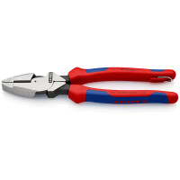 KNIPEX 09 02 240 T Kraft-Kombizange "Linemans Pliers" mit Befestigungsöse amerikanisches Modell mit Mehrkomponenten-Hüllen, mit integrierter Befestigungsöse zum Anbringen einer Absturzsicherung schwarz atramentiert 240 mm