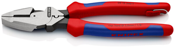 KNIPEX 09 12 240 T BK Kraft-Kombizange "Linemans Pliers" amerikanisches Modell mit schlanken Mehrkomponenten-Hüllen, mit integrierter Befestigungsöse zum Anbringen einer Absturzsicherung schwarz atramentiert 240 mm (SB-Karte/Blister)