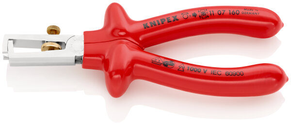 KNIPEX 11 07 160 Abisolierzange mit Öffnungsfeder, universal tauchisoliert, VDE-geprüft verchromt 160 mm