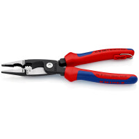 KNIPEX 13 82 200 T Elektro-Installationszange mit Mehrkomponenten-Hüllen, mit integrierter Befestigungsöse zum Anbringen einer Absturzsicherung schwarz atramentiert 200 mm