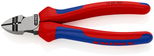 KNIPEX 14 22 160 SB Abisolier-Seitenschneider mit Mehrkomponenten-Hüllen schwarz atramentiert 160 mm (SB-Karte/Blister)