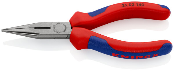 KNIPEX 25 02 140 SB Flachrundzange mit Schneide (Radiozange) mit Mehrkomponenten-Hüllen schwarz atramentiert 140 mm (SB-Karte/Blister)