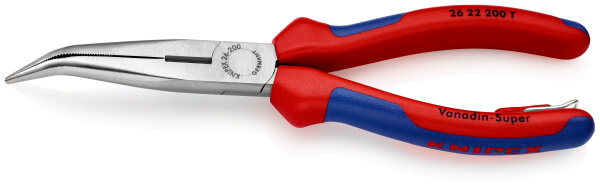 KNIPEX 26 22 200 T Flachrundzange mit Schneide (Storchschnabelzange) mit Mehrkomponenten-Hüllen, mit integrierter Befestigungsöse zum Anbringen einer Absturzsicherung schwarz atramentiert 200 mm