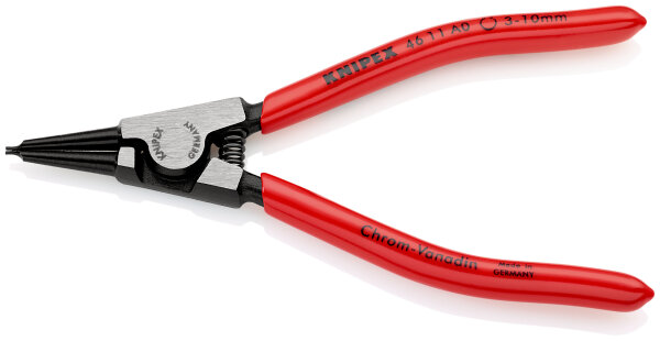 KNIPEX 46 11 A0 SB Sicherungsringzange für Außenringe auf Wellen mit Kunststoff überzogen schwarz atramentiert 140 mm (SB-Karte/Blister)