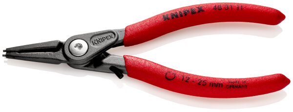 KNIPEX 48 31 J1 Präzisions-Sicherungsringzange für Innenringe in Bohrungen mit Überdehnungsschutz mit rutschhemmendem Kunststoff überzogen grau atramentiert 140 mm