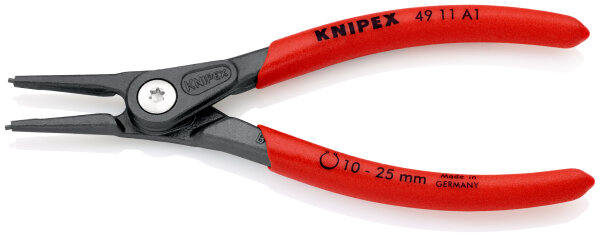 KNIPEX 49 11 A1 SB Präzisions-Sicherungsringzange für Außenringe auf Wellen mit rutschhemmendem Kunststoff überzogen grau atramentiert 140 mm (SB-Karte/Blister)