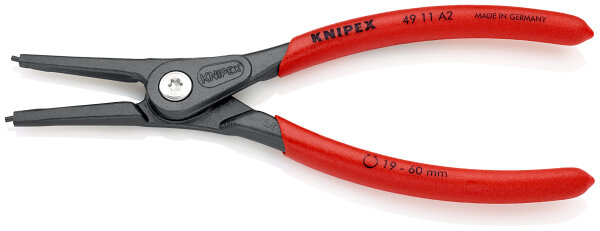 KNIPEX 49 11 A2 SB Präzisions-Sicherungsringzange für Außenringe auf Wellen mit rutschhemmendem Kunststoff überzogen grau atramentiert 180 mm (SB-Karte/Blister)