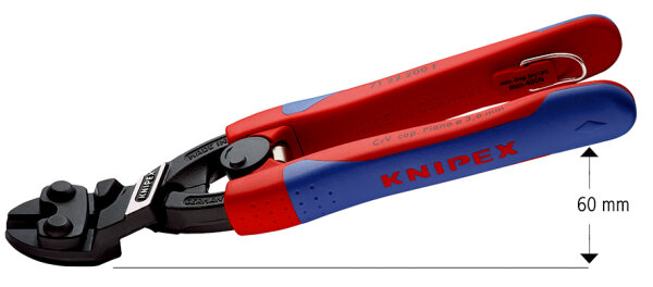 KNIPEX 71 22 200 T BK CoBolt® Kompakt-Bolzenschneider mit schlanken Mehrkomponenten-Hüllen, mit integrierter Befestigungsöse zum Anbringen einer Absturzsicherung schwarz atramentiert 200 mm (SB-Karte/Blister)