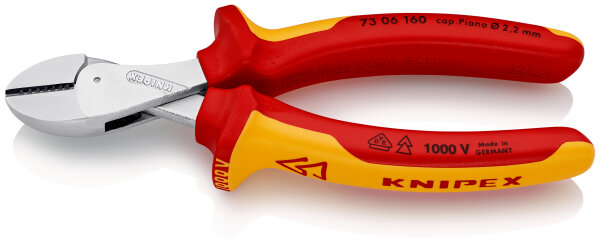 KNIPEX 73 06 160 SB X-Cut® Kompakt-Seitenschneider hochübersetzt isoliert mit Mehrkomponenten-Hüllen, VDE-geprüft verchromt 160 mm (SB-Karte/Blister)