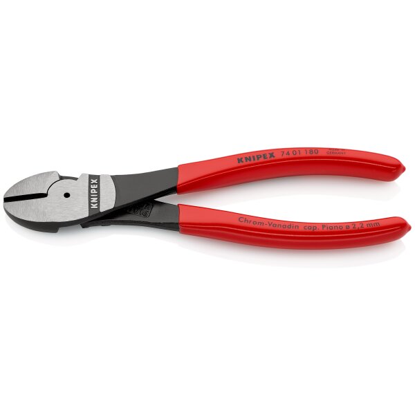 KNIPEX 74 01 180 SB Kraft-Seitenschneider mit Kunststoff überzogen schwarz atramentiert 180 mm (SB-Karte/Blister)