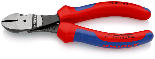 KNIPEX 74 02 160 SB Kraft-Seitenschneider mit Mehrkomponenten-Hüllen schwarz atramentiert 160 mm (SB-Karte/Blister)