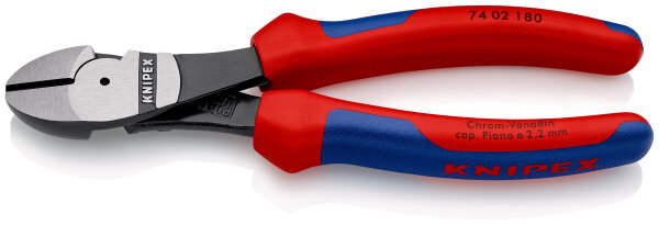 KNIPEX 74 02 180 SB Kraft-Seitenschneider mit Mehrkomponenten-Hüllen schwarz atramentiert 180 mm (SB-Karte/Blister)